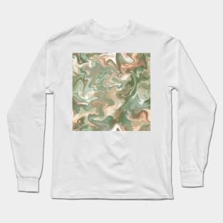 Desert Sage Silk Marble - Light Sage Green, Peach, and Off White Liquid Paint Pattern Long Sleeve T-Shirt